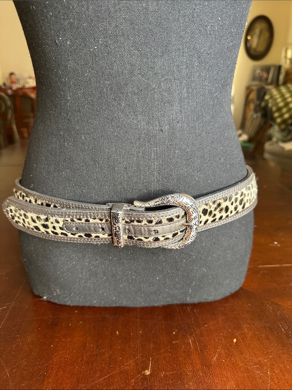 Vintage Brighton Pony hair Leopard print Belt w/Decorative Buckle - Brown